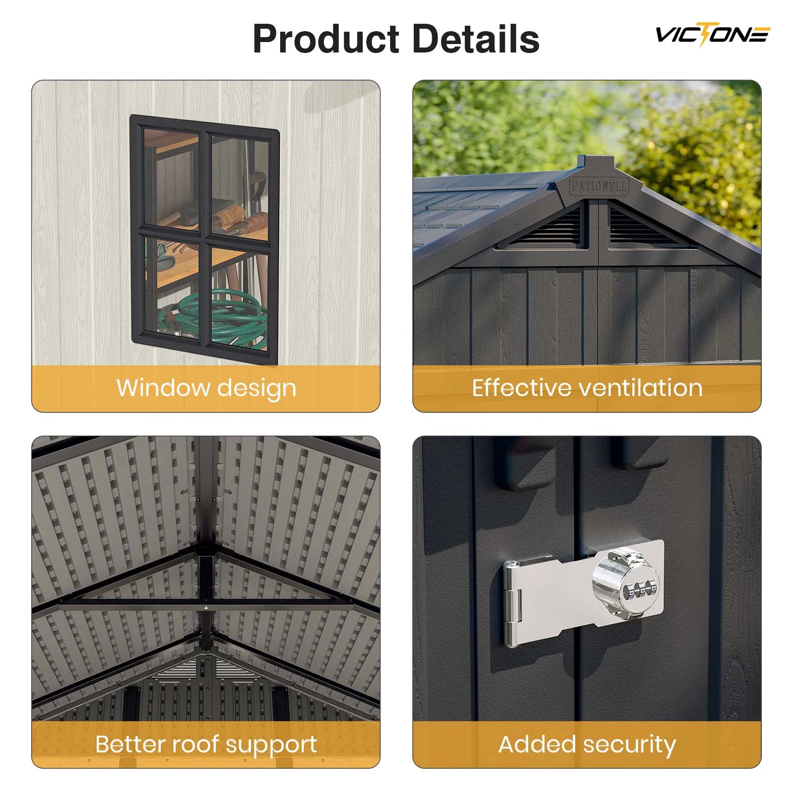 Victone 8' x 6' Plastic Outdoor Storage Shed