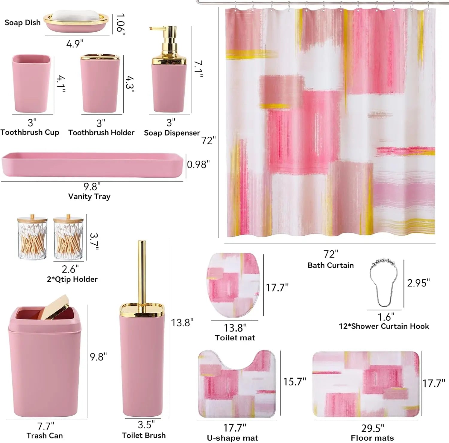 Pink and Gold Bathroom Accessories Set