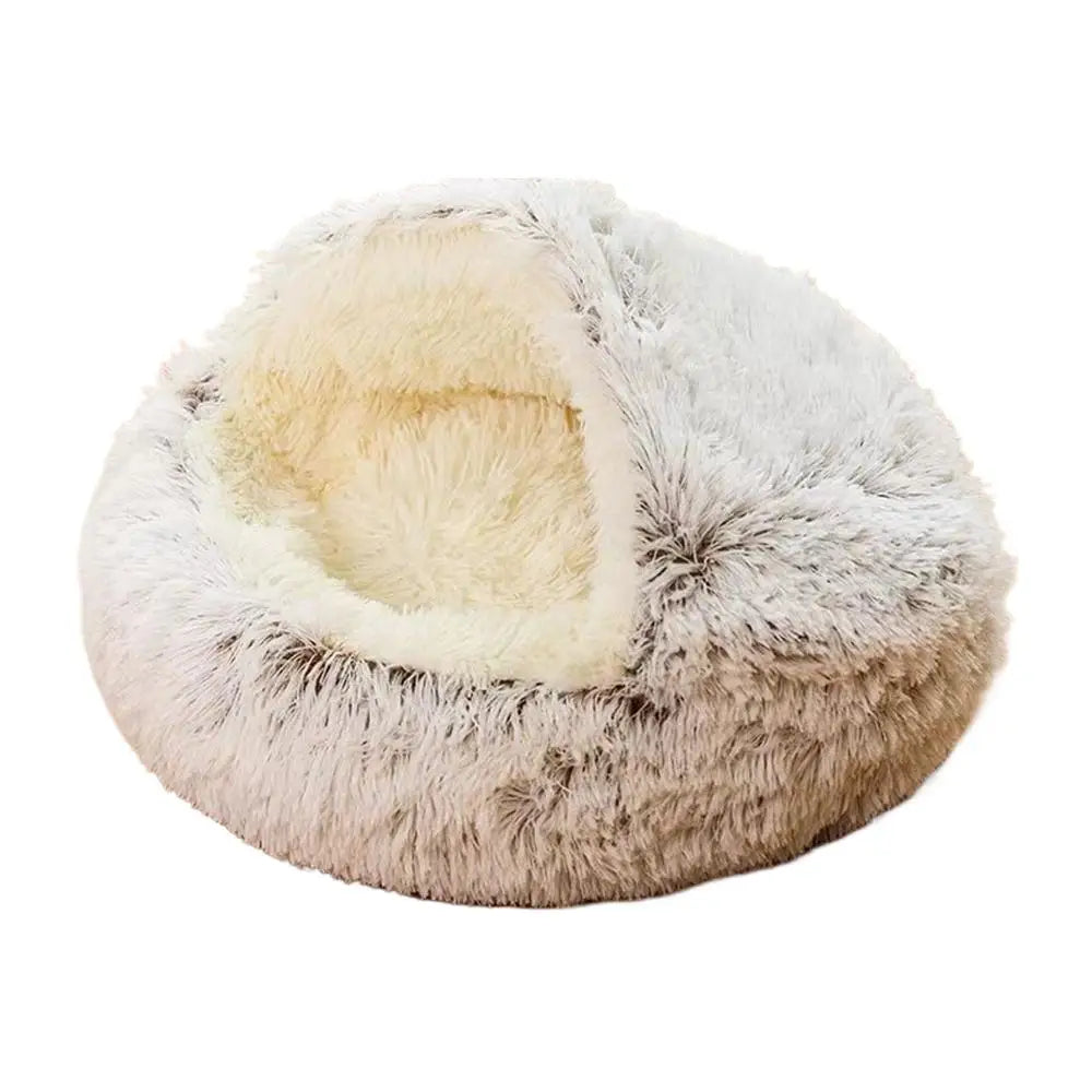 Plush Round Hooded Cat Bed