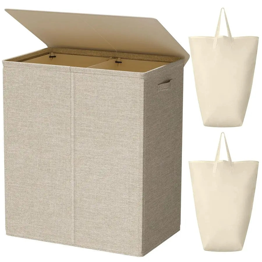 Double Laundry Hamper with Lid and Removable Laundry Bags