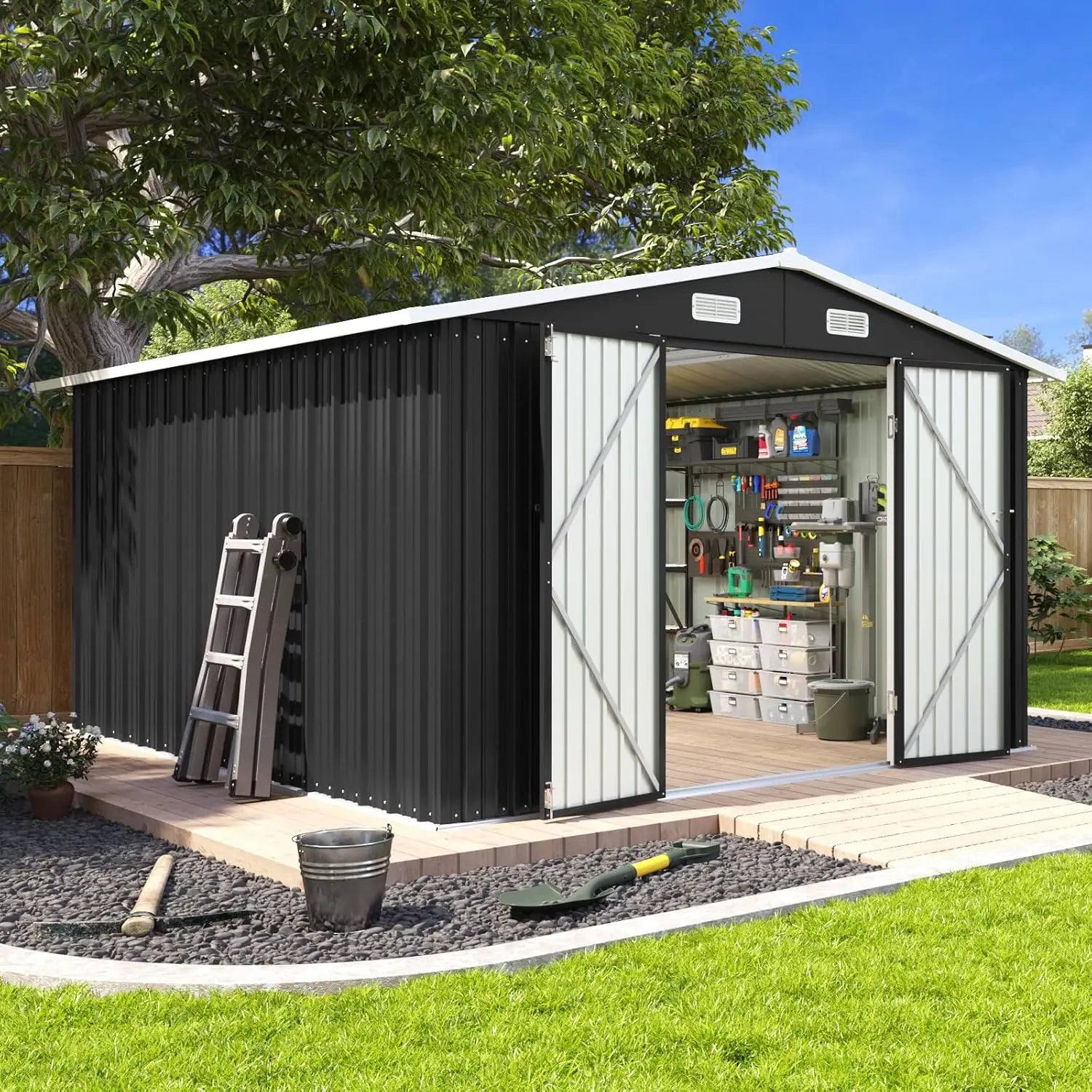 Outdoor Storage Shed Double Hinged Lockable Door