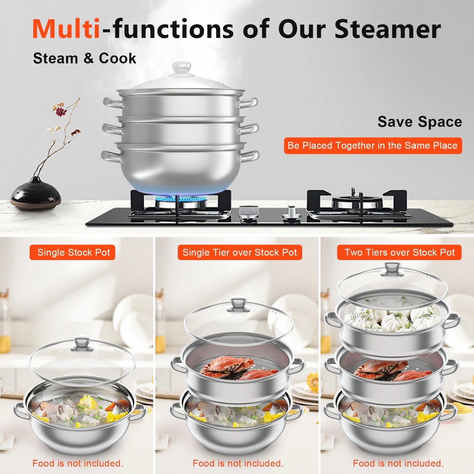 28CM Multi-Function 3 Tier Cook Food Veg Pot