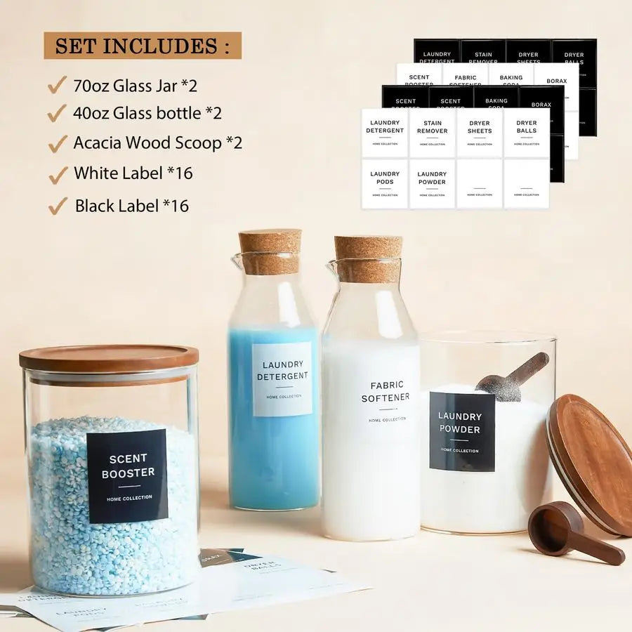 Glass Laundry Storage Containers Set