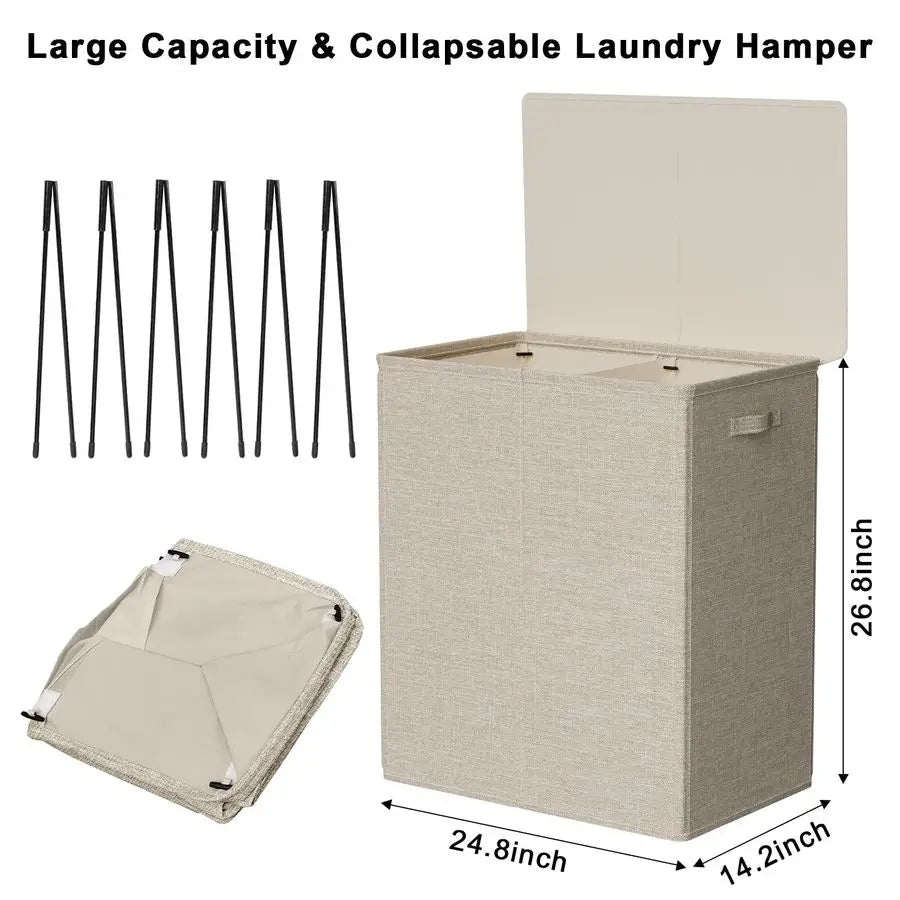 Double Laundry Hamper with Lid and Removable Laundry Bags