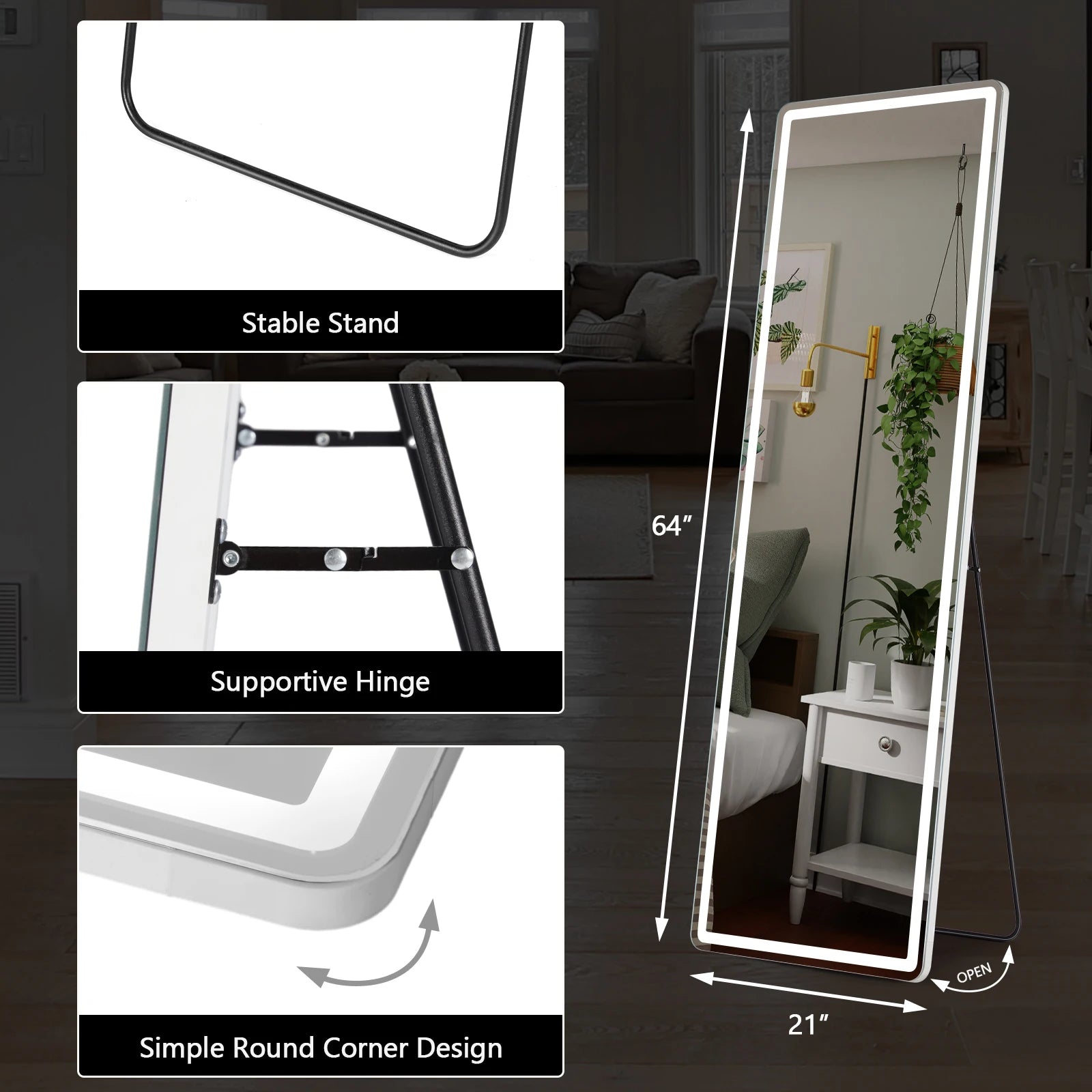 Full Length Mirror with Aluminum Alloy Frame Stand For Living Room