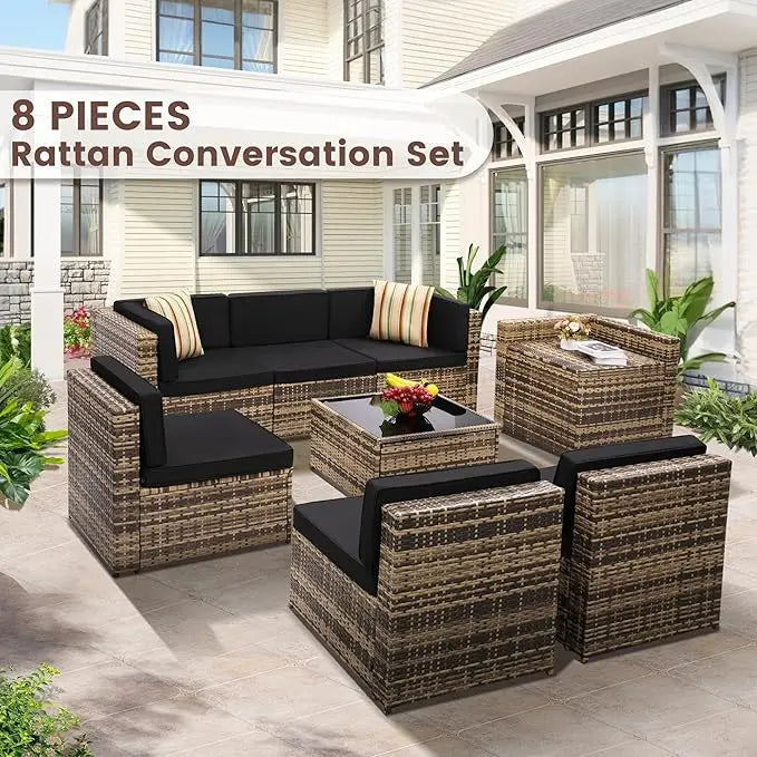 8 Pieces Outdoor Wicker Rattan Patio Furniture Sectional Set