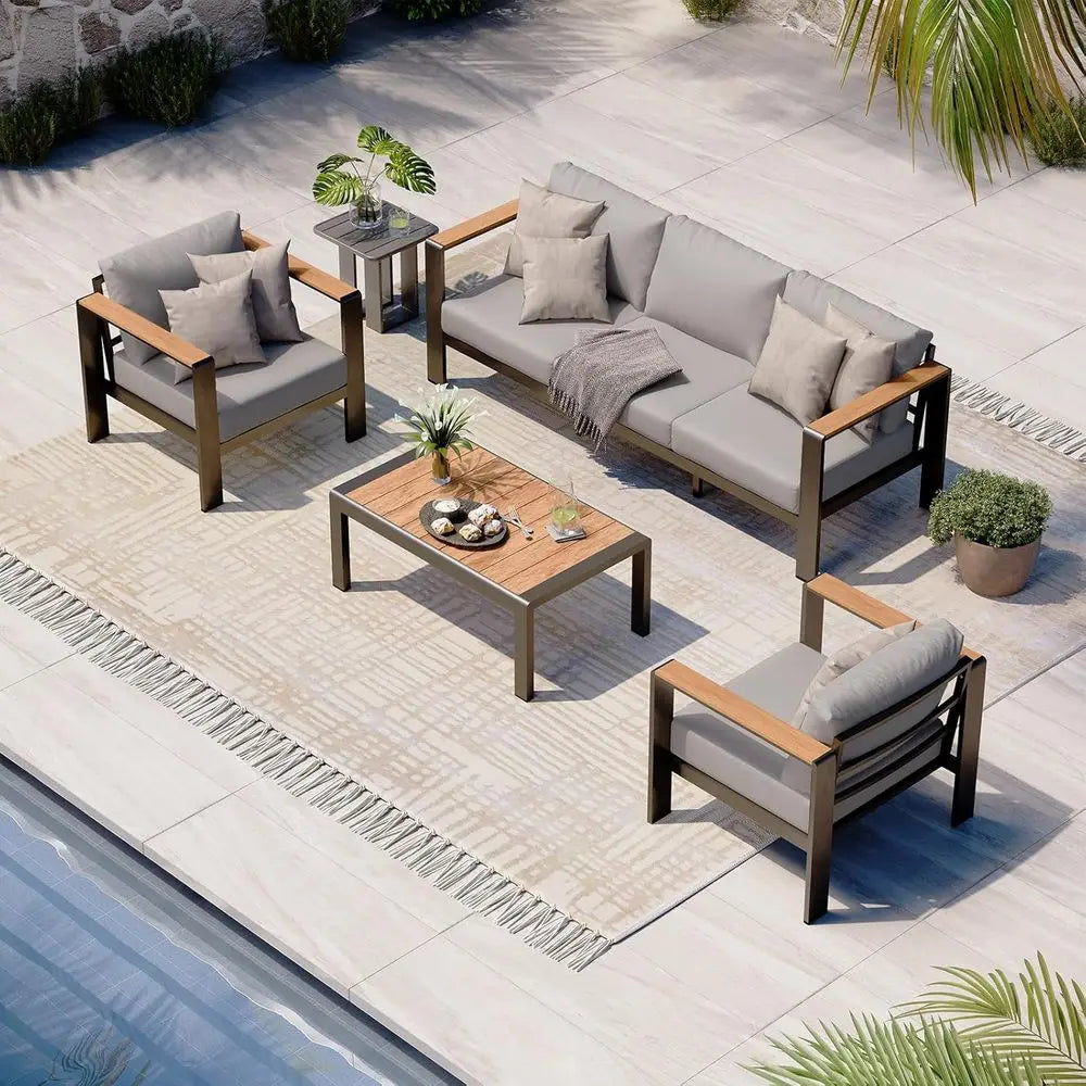 Gray 4-Piece Outdoor Patio Furniture Set with Cushions