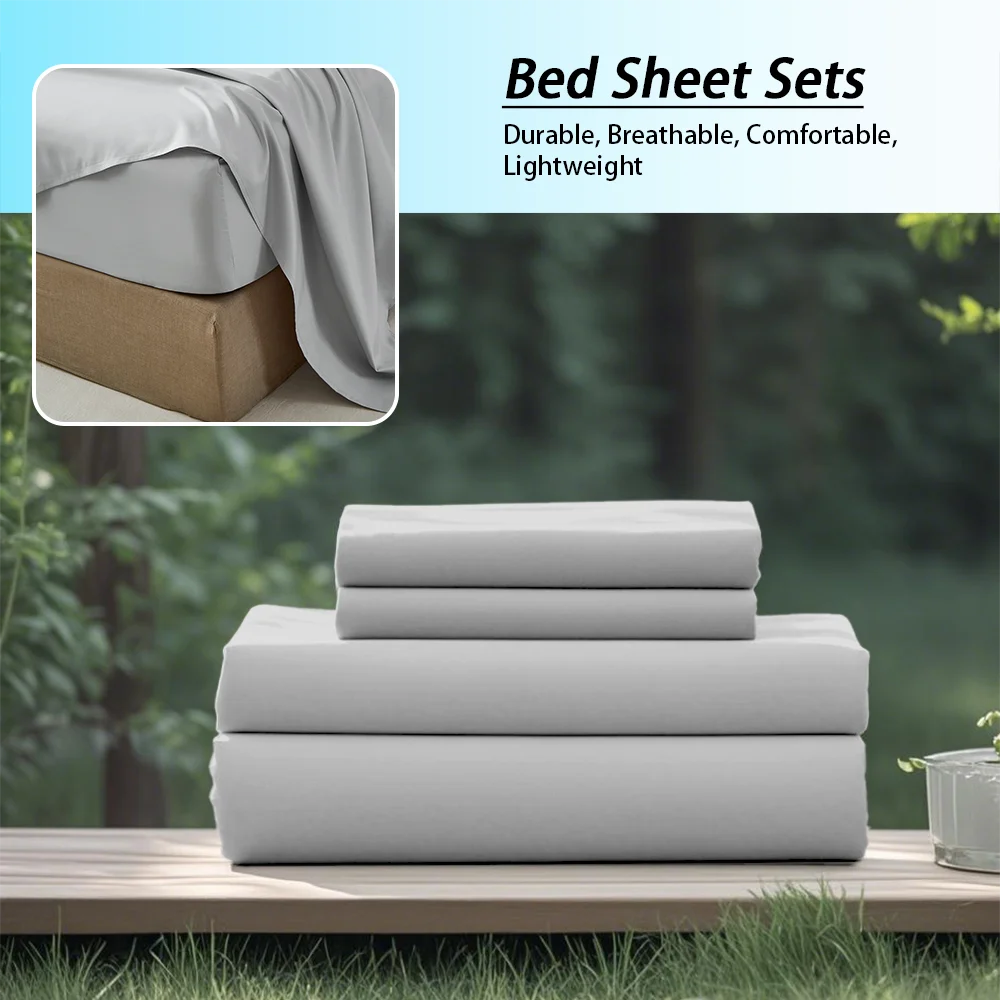 3/4Pcs soft solid color fashionable home bedding set, suitable for all seasons,1 fitted sheet, 1 flat sheet, 1/ 2 pillowcases