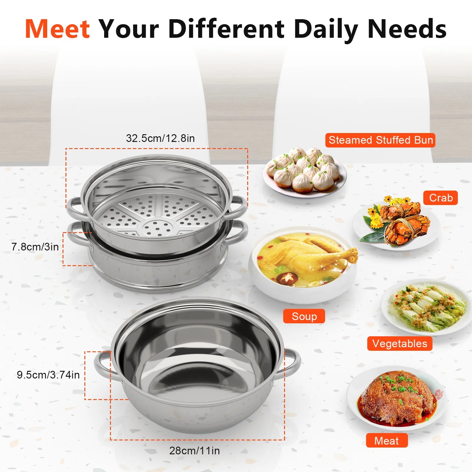 28CM Multi-Function 3 Tier Cook Food Veg Pot