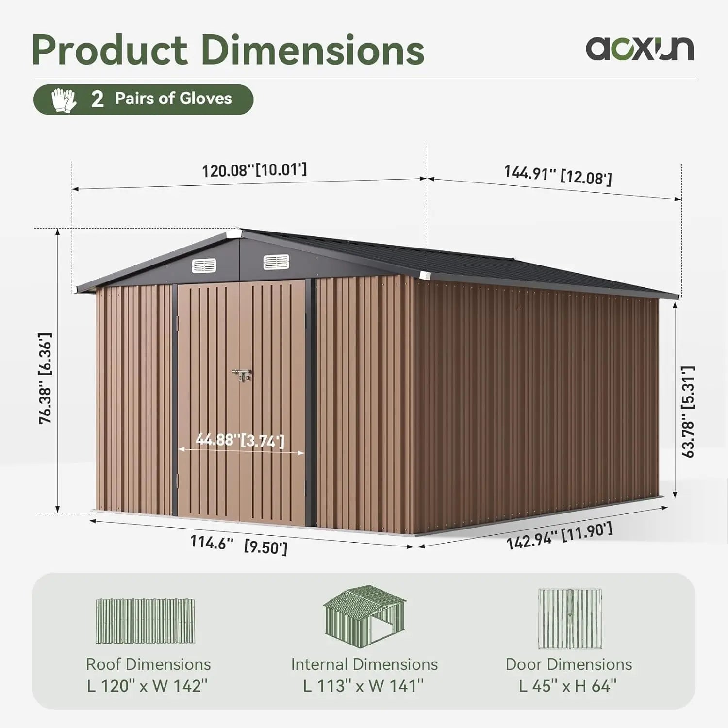 Outdoor Storage Shed Double Hinged Lockable Door