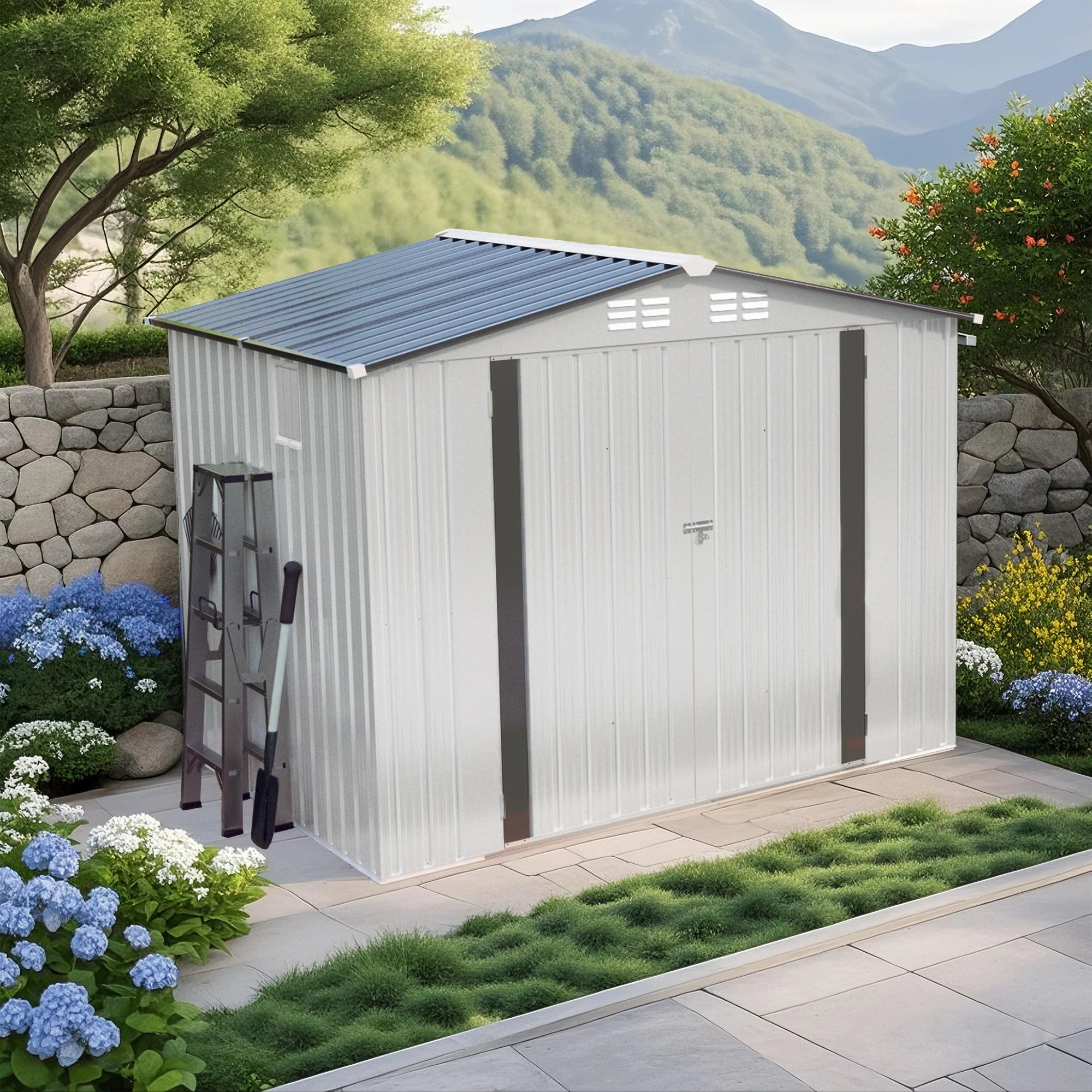 Metal Outdoor Storage Shed with Pitched Roof