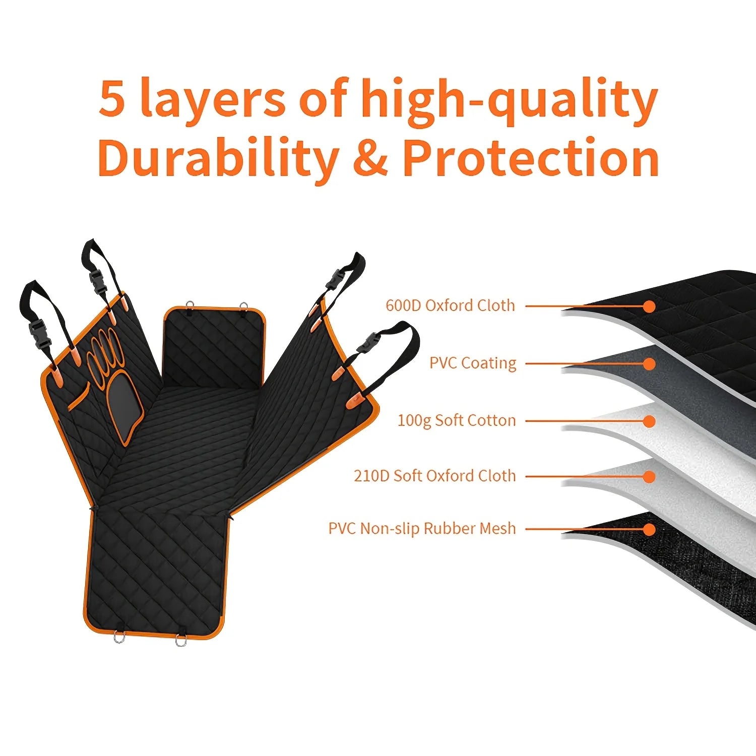 Pet Rear Seat Cover Hammock, Heavy Duty, Scratch Resistant, Anti Slip, Durable Soft