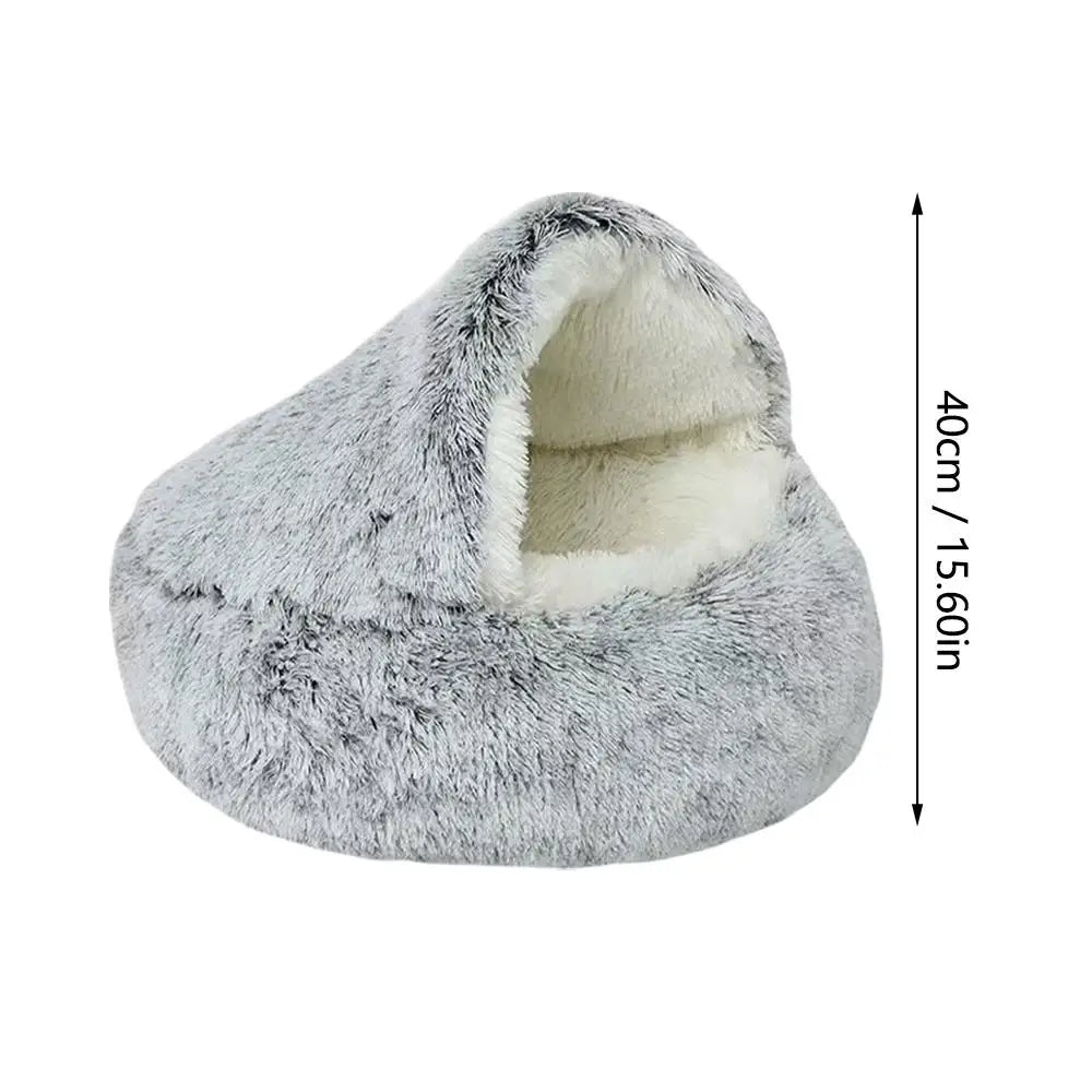 Plush Round Hooded Cat Bed