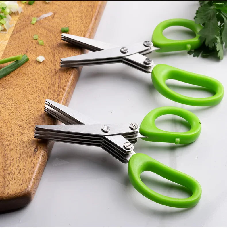 Multi-functional Stainless Steel 3/5 Layer Kitchen Scissors Scallion Cutter
