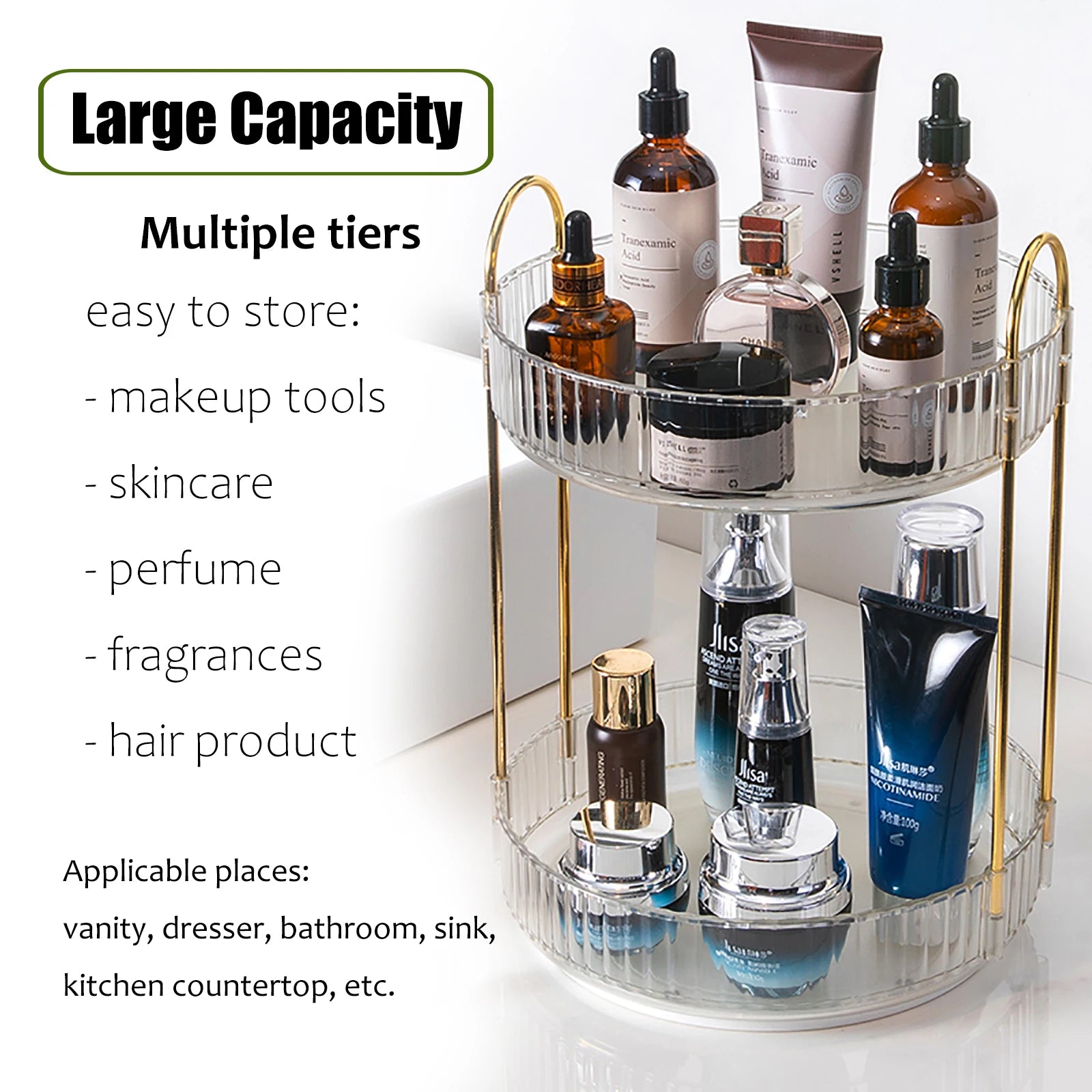 High-Capacity Cosmetic Organizer for Countertop