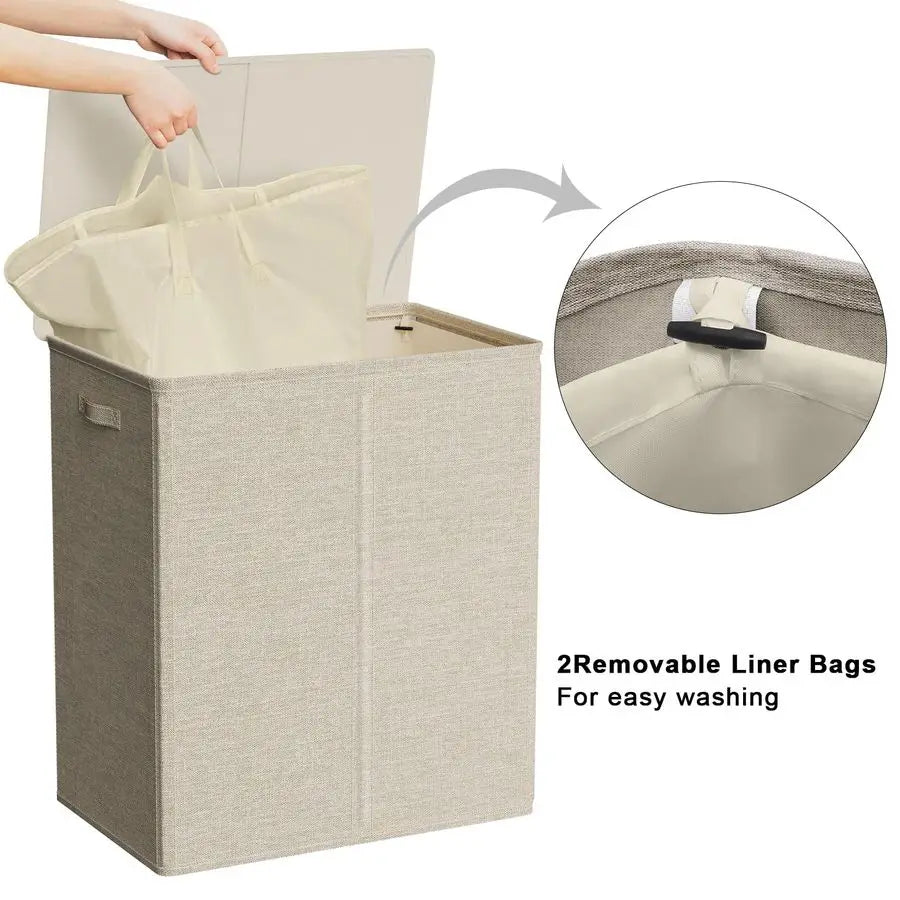 Double Laundry Hamper with Lid and Removable Laundry Bags