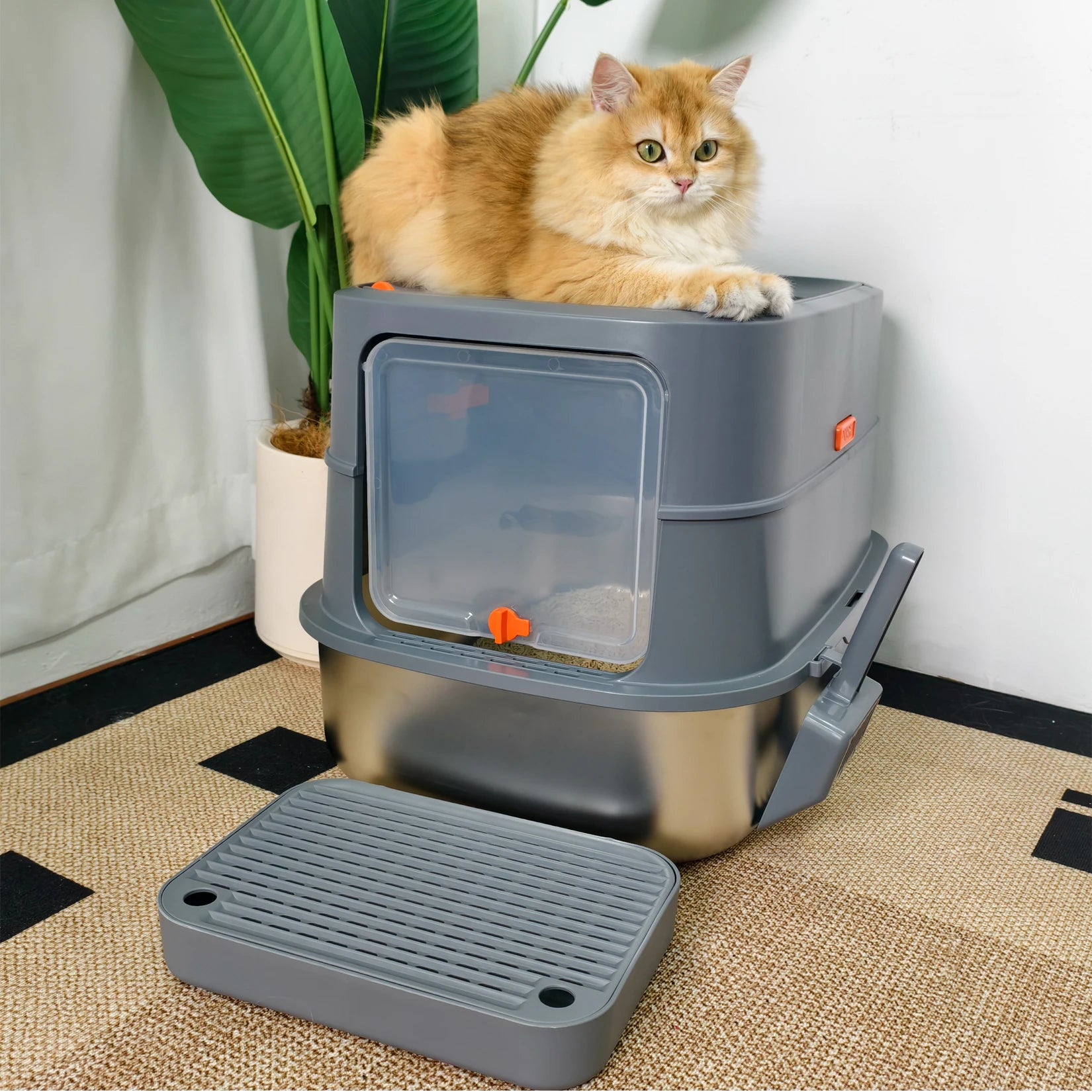Extra Large Stainless Steel Cat Litter Box with Scoop