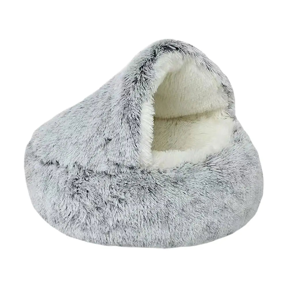 Plush Round Hooded Cat Bed