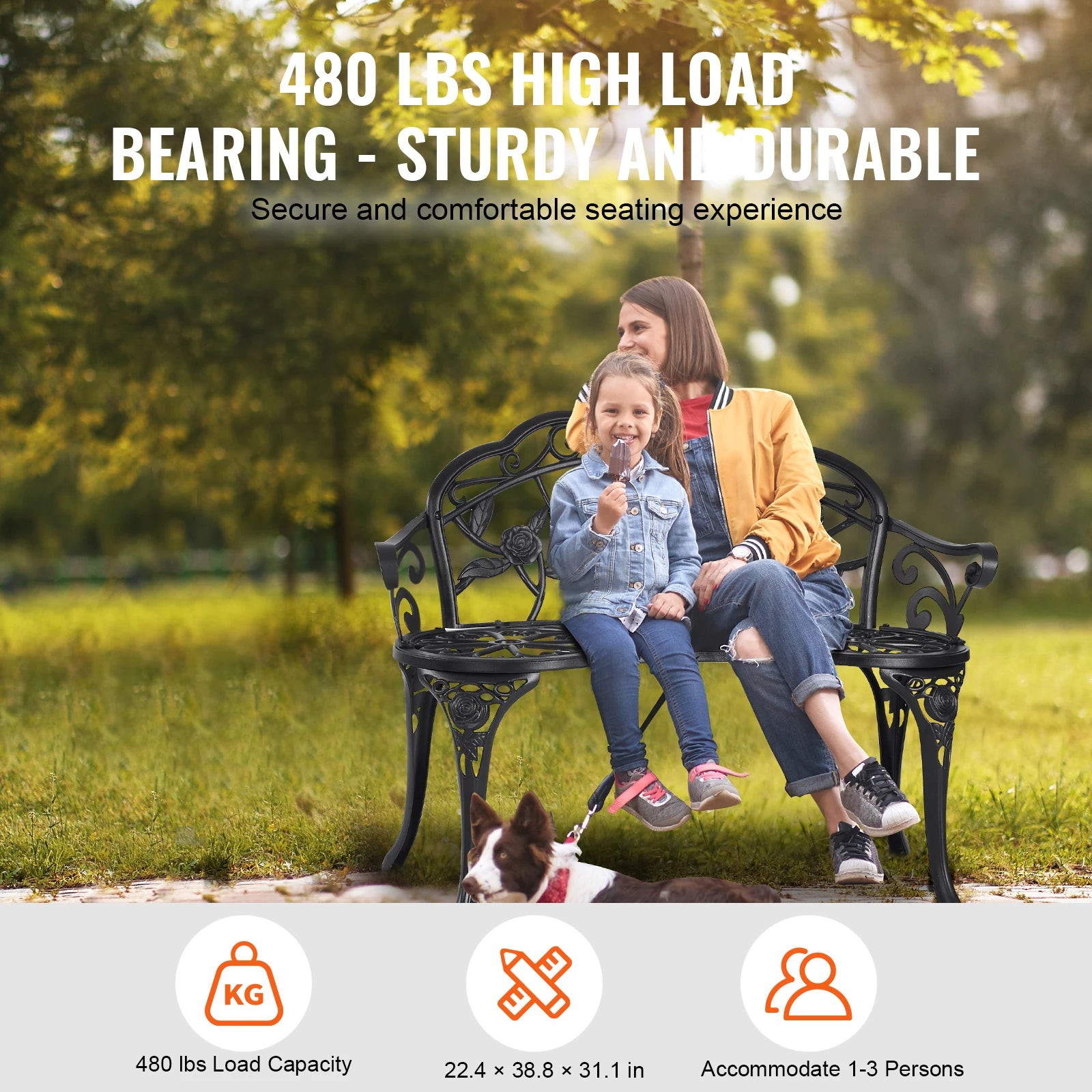 SucceBuy Outdoor Bench 480 lbs Load Capacity