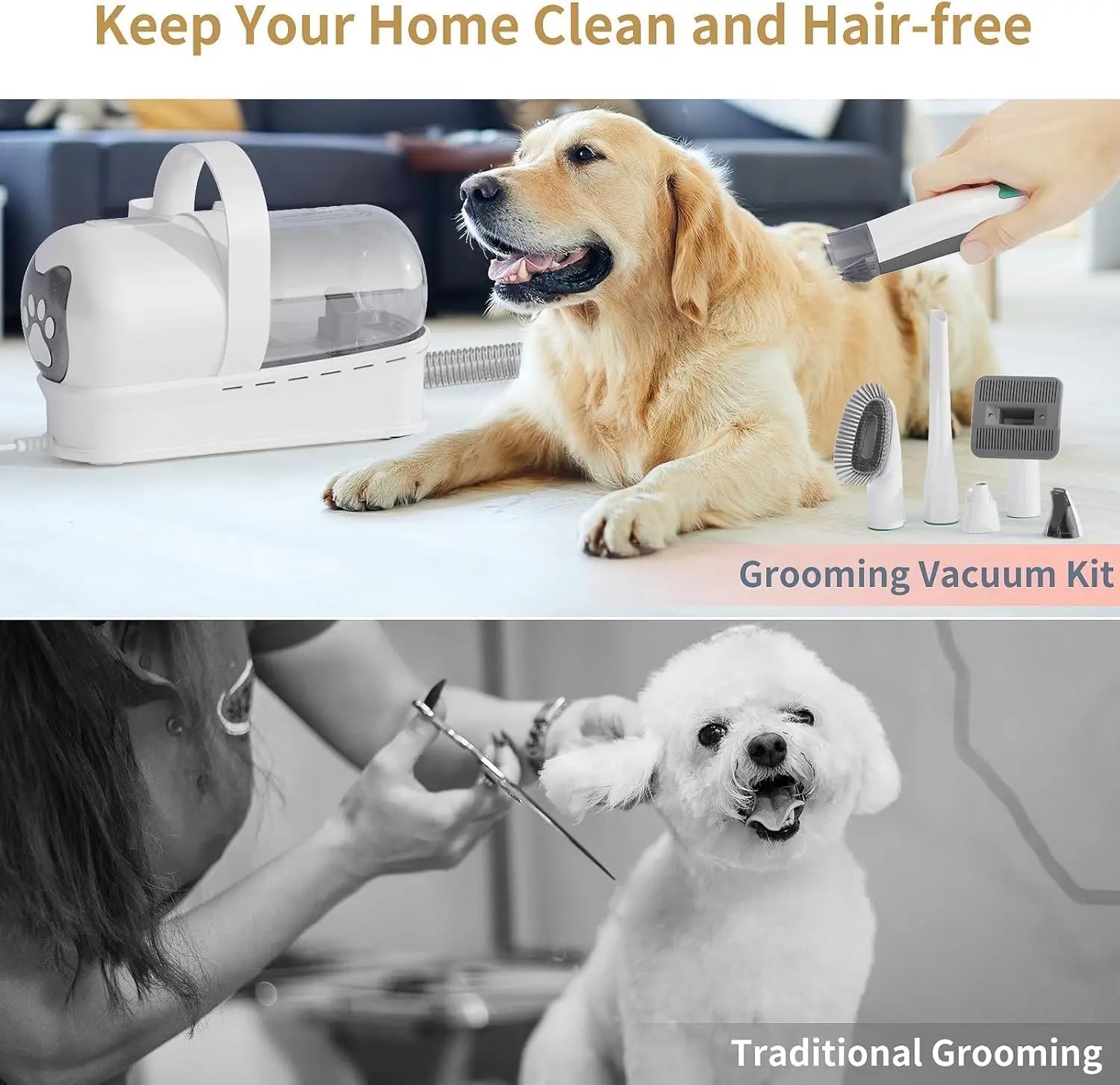 Pet Grooming Vacuum Kit with Clippers