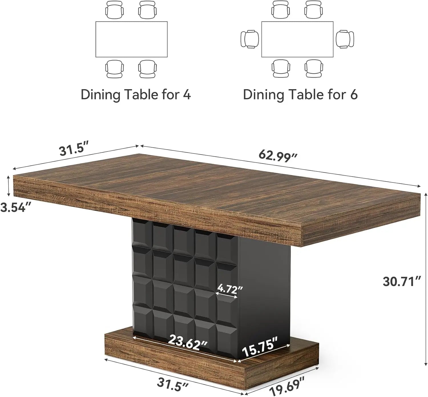 Modern Rectangular Dining Table for 4-6