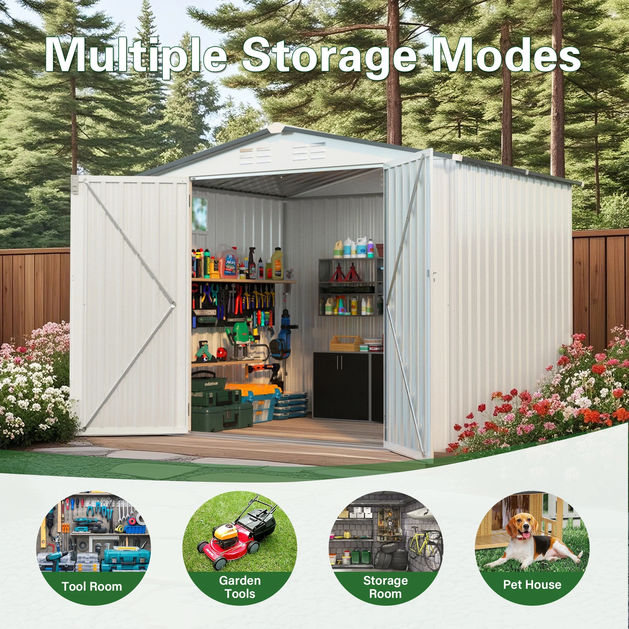 Metal Outdoor Storage Shed with Pitched Roof