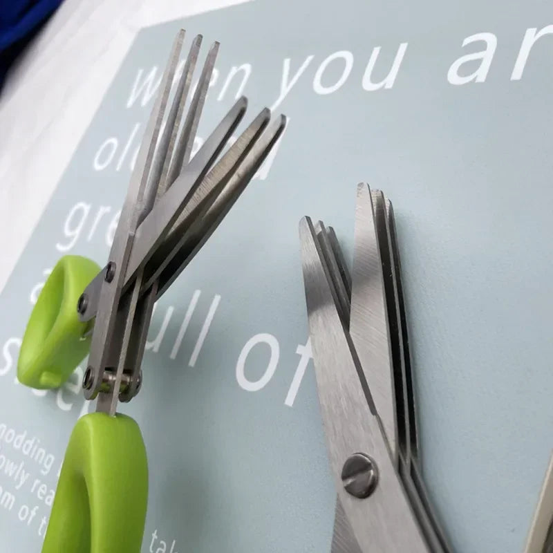 Multi-functional Stainless Steel 3/5 Layer Kitchen Scissors Scallion Cutter