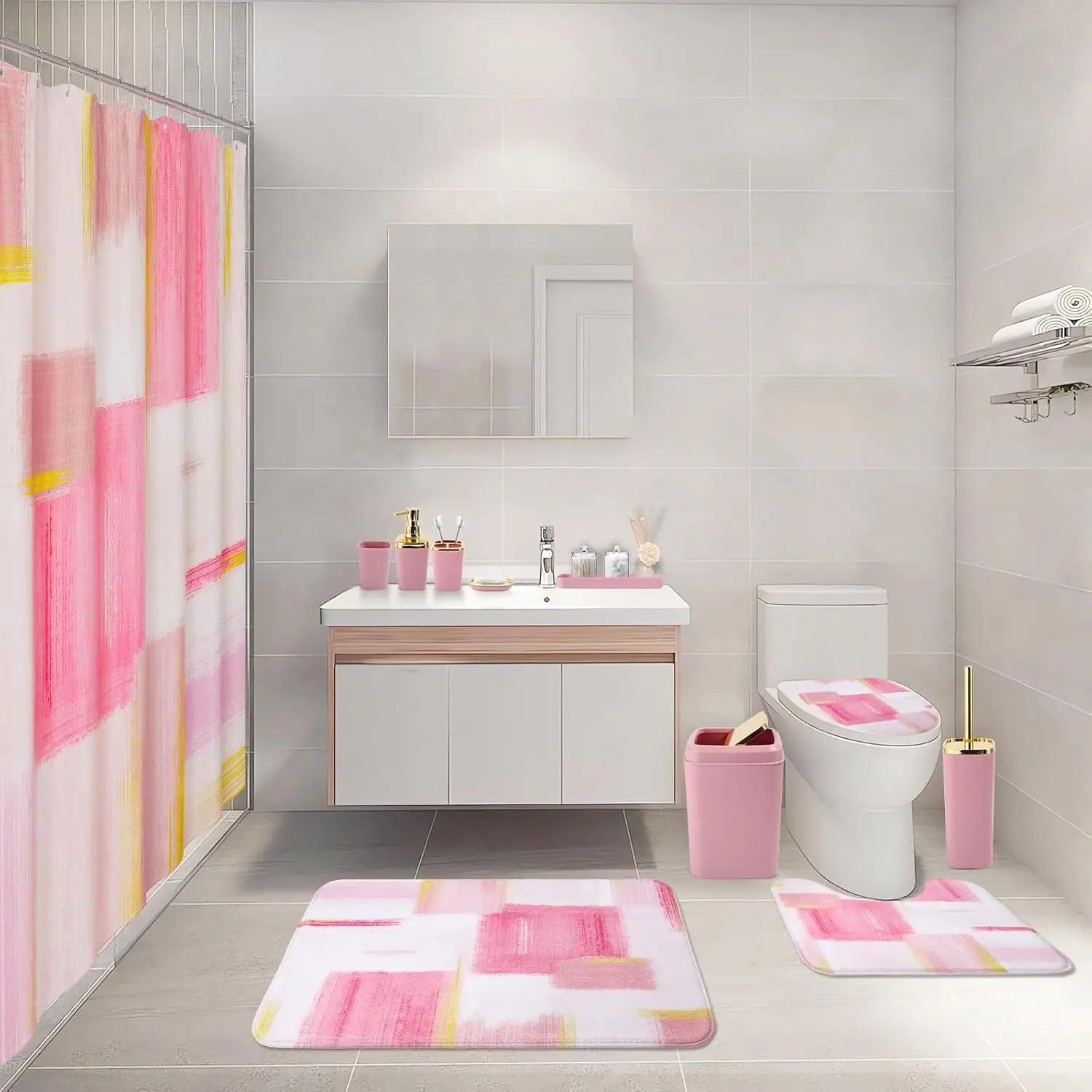 Pink and Gold Bathroom Accessories Set