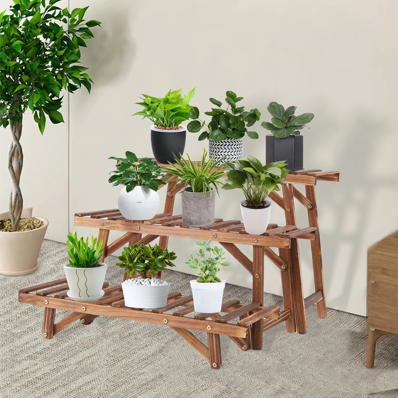 3 Tier Wood Ladder Shelf Corner Plant Stand