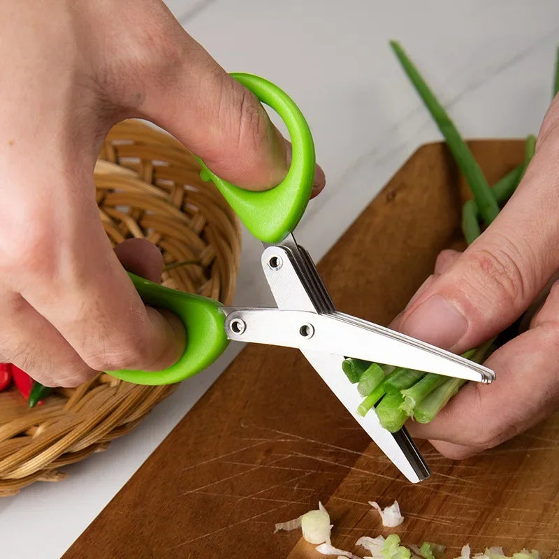 Multi-functional Stainless Steel 3/5 Layer Kitchen Scissors Scallion Cutter