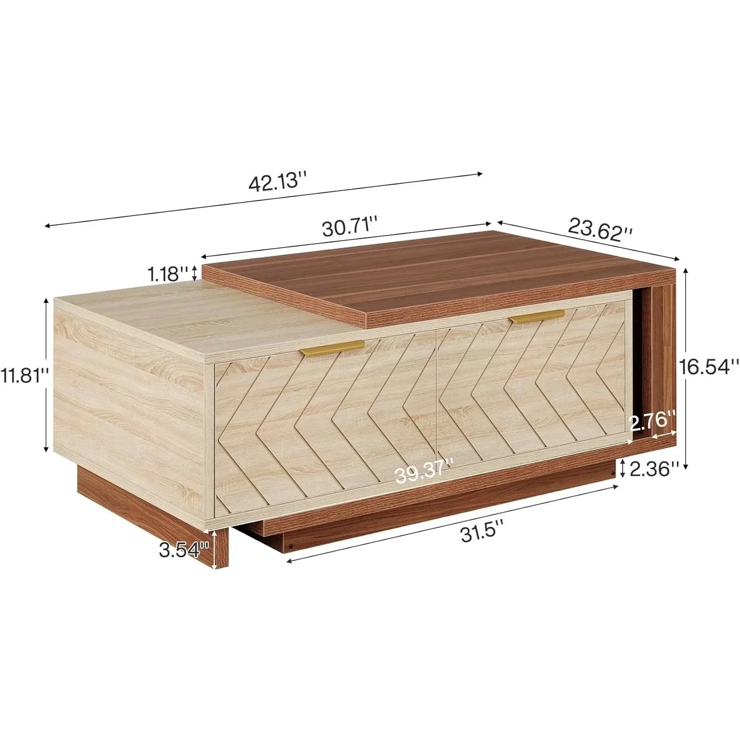 Length Adjustable Reversible Wood Coffee Table with 2 Storage Drawers