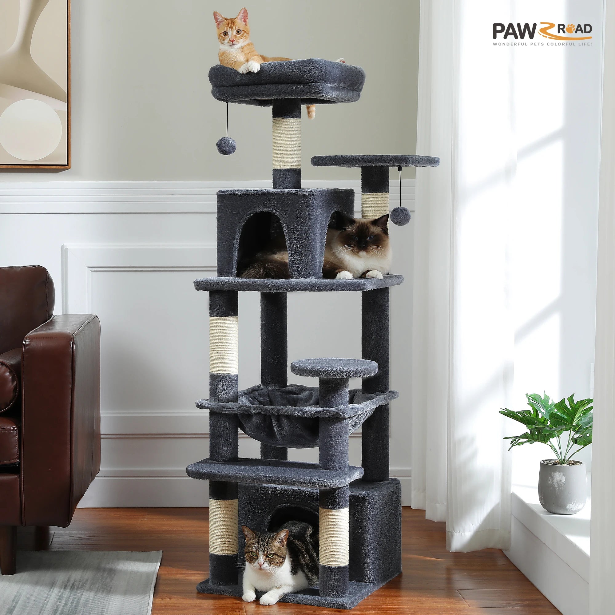 Large Cat Tree and Tower for Indoor Cats With Sisal-Covered Scratching Post