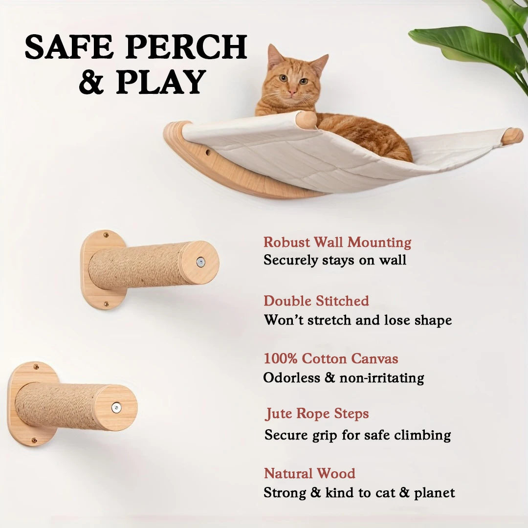 Cat Hammock Wall Mounted Cat Shelf With Two Steps