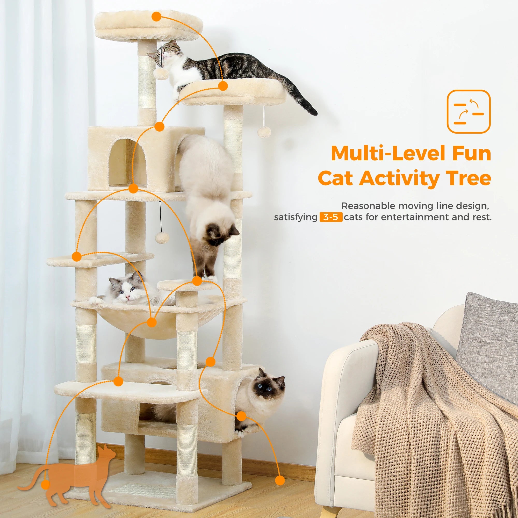 Large Cat Tree and Tower for Indoor Cats With Sisal-Covered Scratching Post