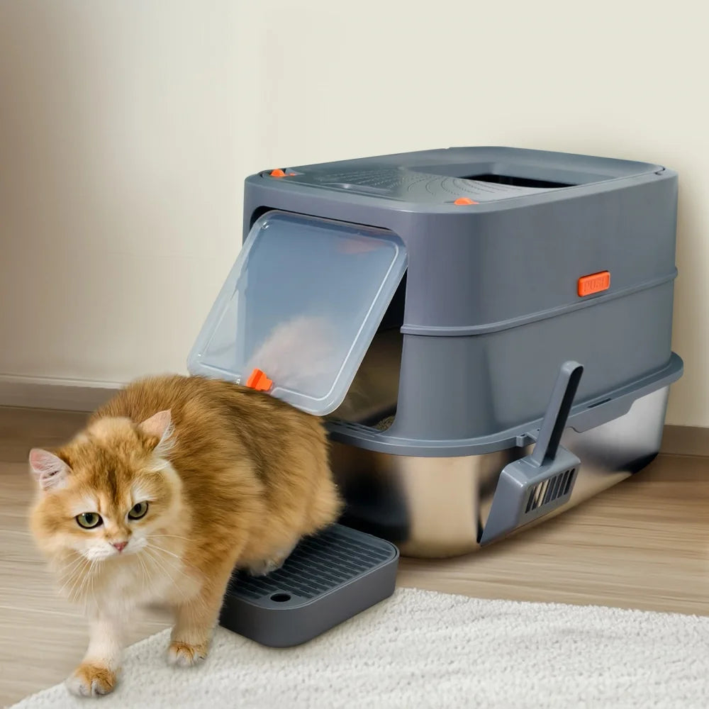 Extra Large Stainless Steel Cat Litter Box with Scoop