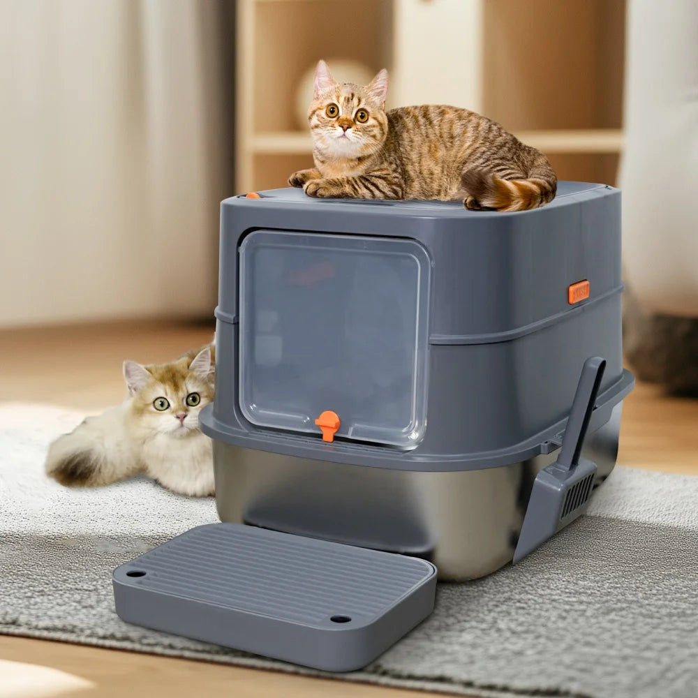 Extra Large Stainless Steel Cat Litter Box with Scoop