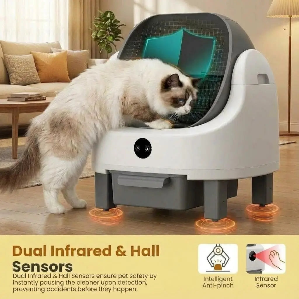 Self Cleaning Litter Box for Cats Large Open-Top Smart Automatic Litter Box with APP Control & Real-Time Monitor,Odor Control