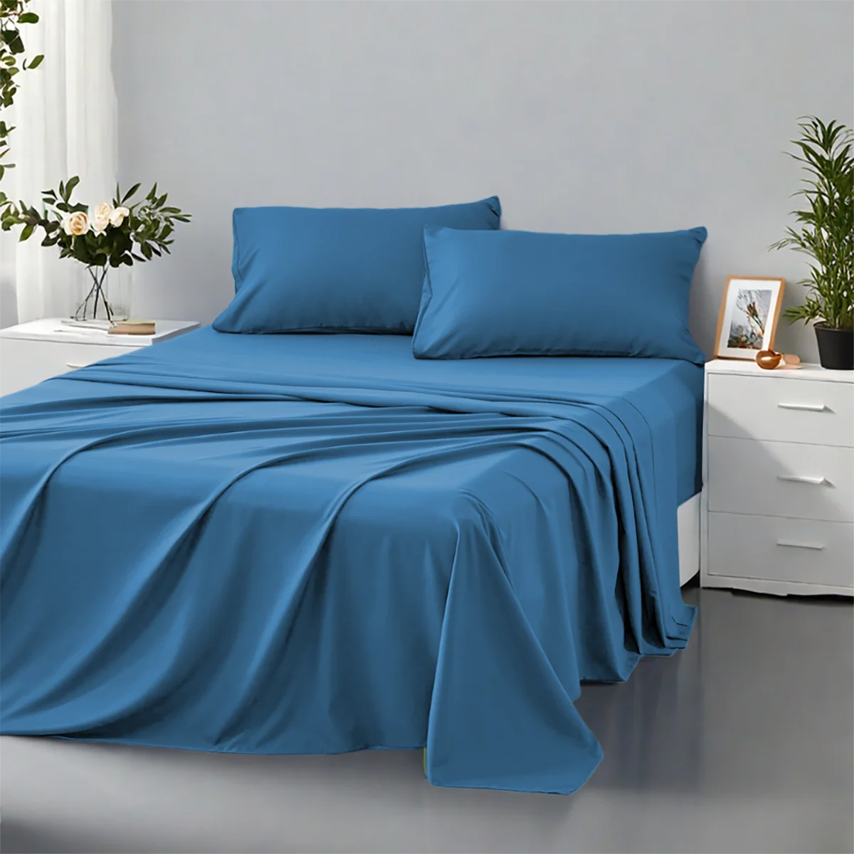 3/4Pcs soft solid color fashionable home bedding set, suitable for all seasons,1 fitted sheet, 1 flat sheet, 1/ 2 pillowcases