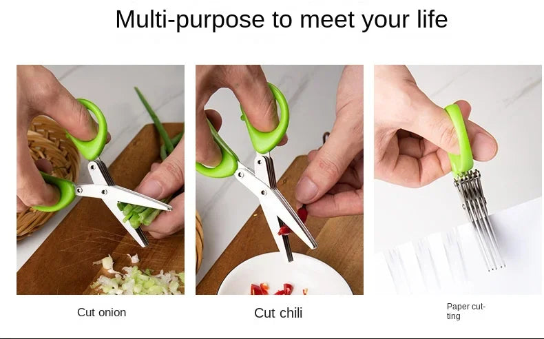 Multi-functional Stainless Steel 3/5 Layer Kitchen Scissors Scallion Cutter