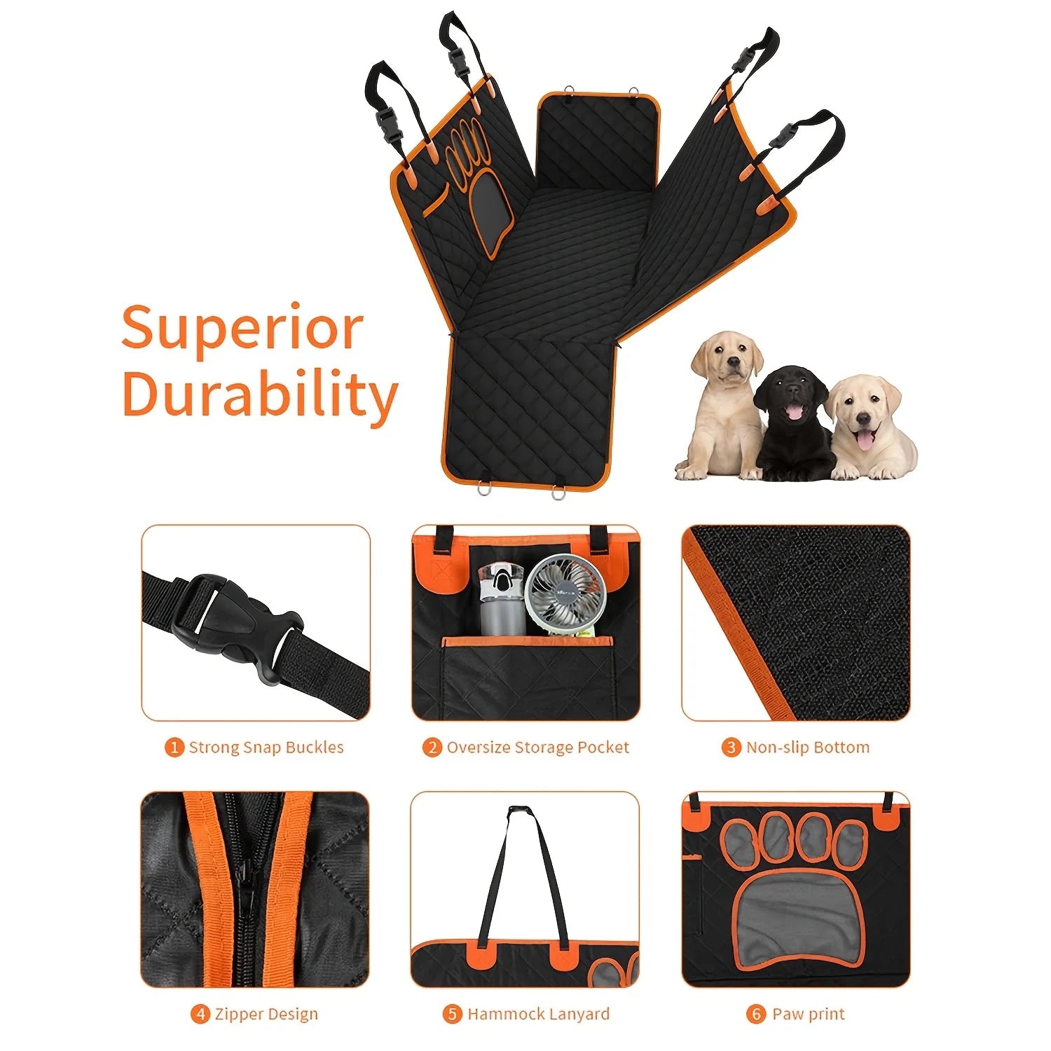 Pet Rear Seat Cover Hammock, Heavy Duty, Scratch Resistant, Anti Slip, Durable Soft