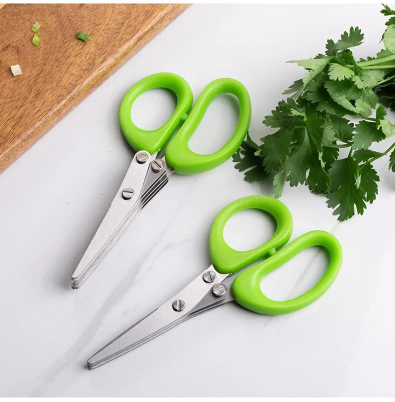 Multi-functional Stainless Steel 3/5 Layer Kitchen Scissors Scallion Cutter