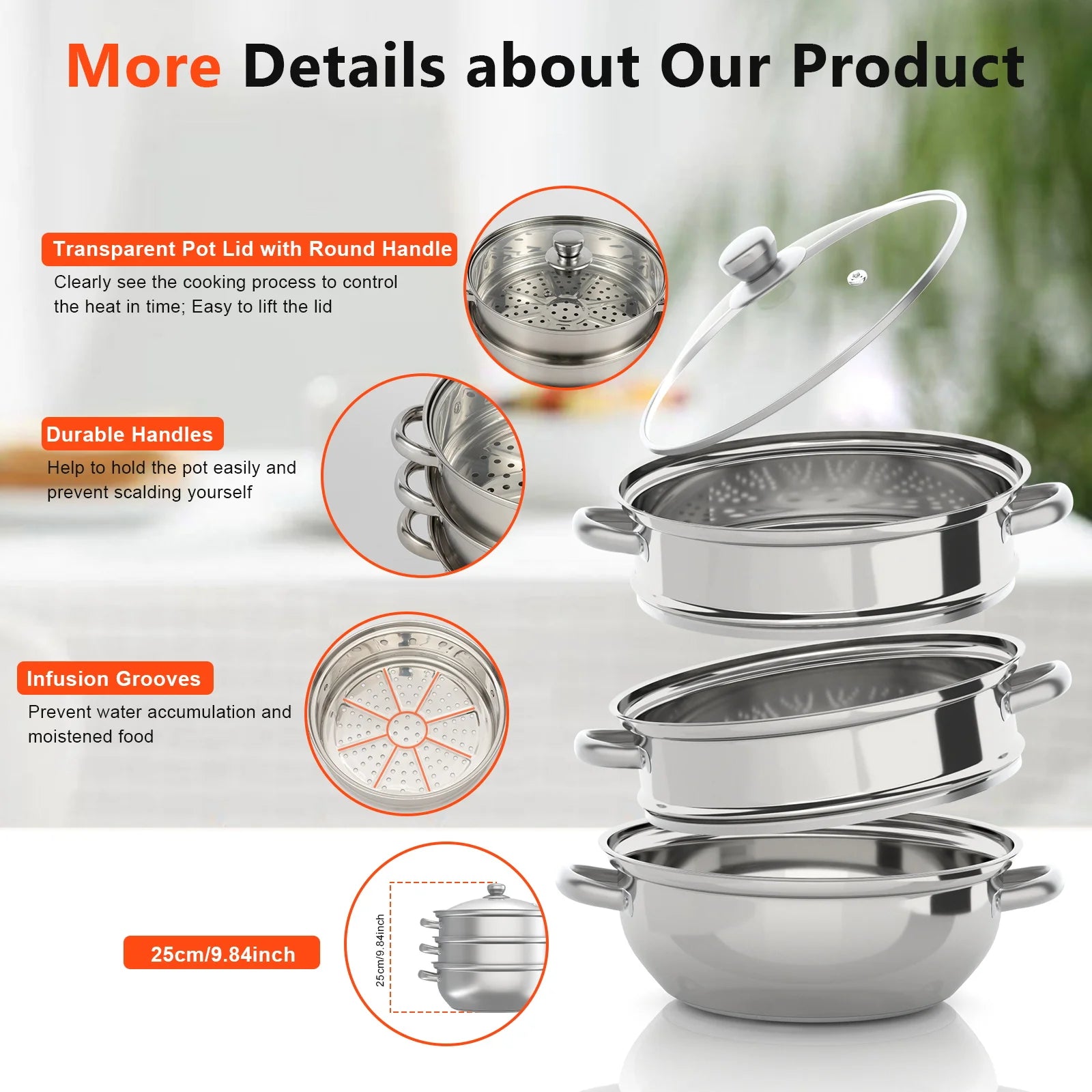 28CM Multi-Function 3 Tier Cook Food Veg Pot