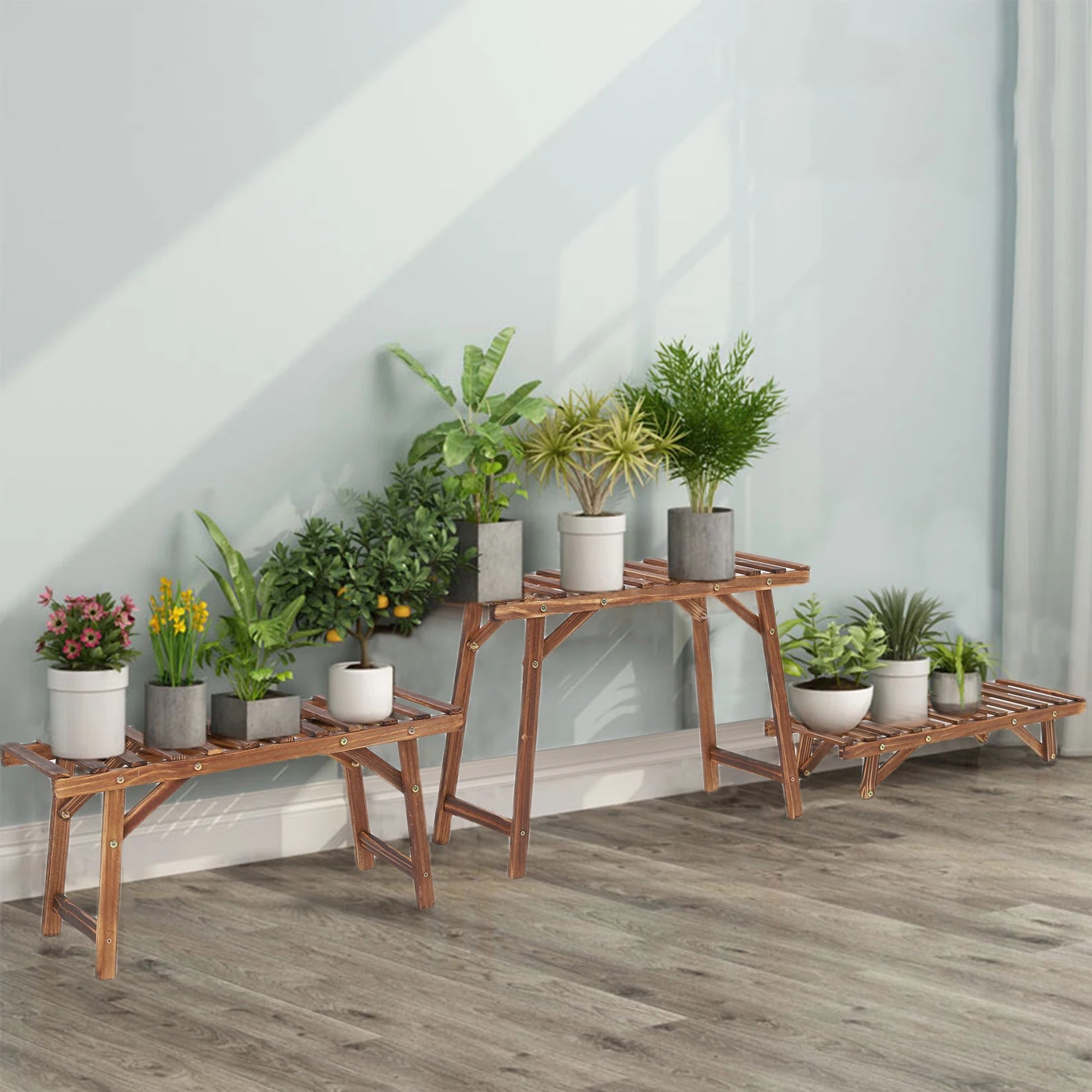 3 Tier Wood Ladder Shelf Corner Plant Stand