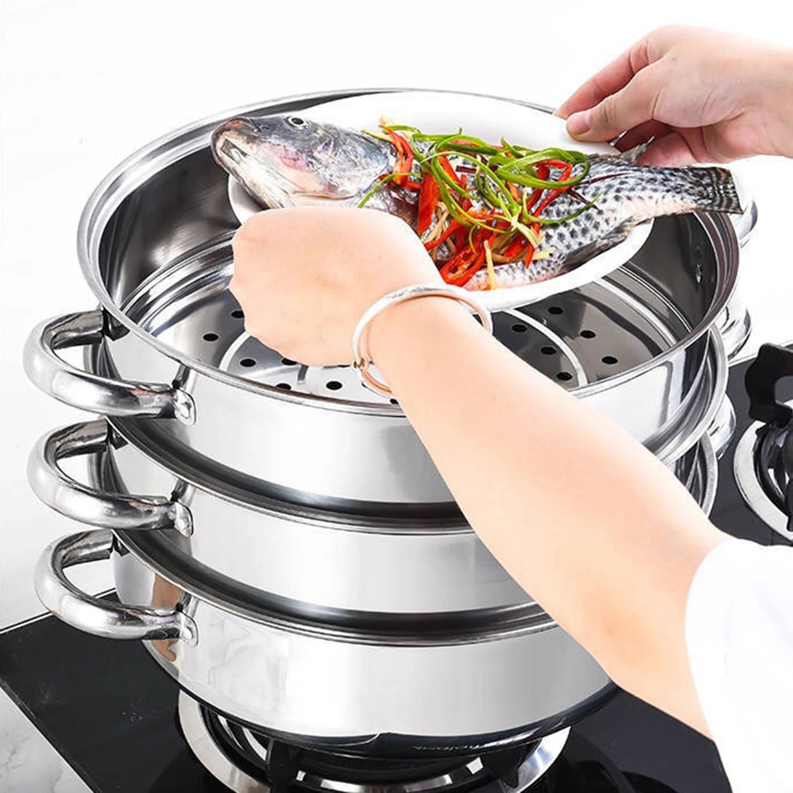 28CM Multi-Function 3 Tier Cook Food Veg Pot