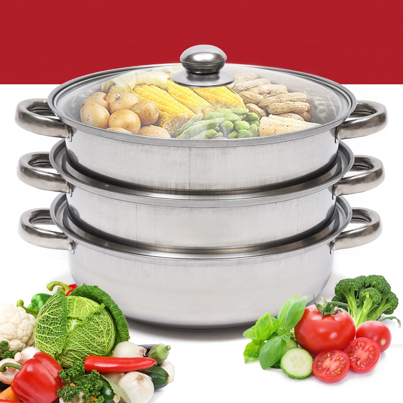 28CM Multi-Function 3 Tier Cook Food Veg Pot