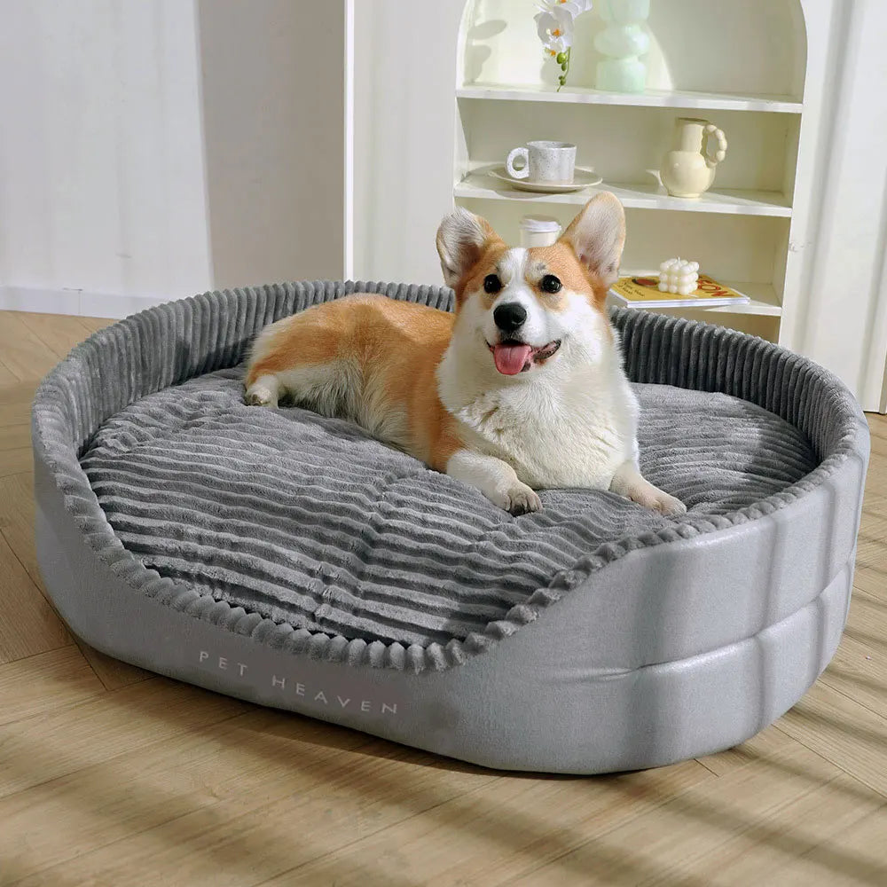 A super sized pet bed that is soft, dirt resistant, non slip, comfortable, suitable for living rooms, outdoor places