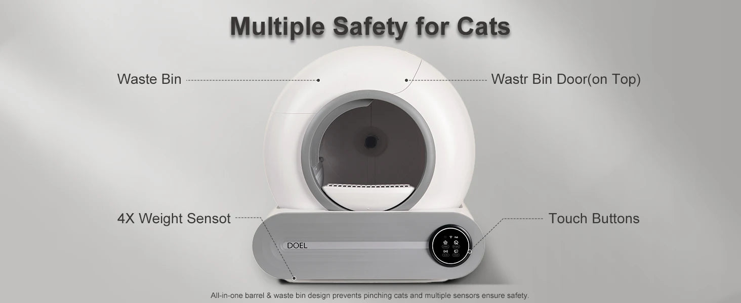 DOEL Self Cleaning Cat Litter Box 65L Automatic Cat Litter Box w/ Trash Bag & Litter Mat Smart Cat Toilet App Control 2.4G WiFi