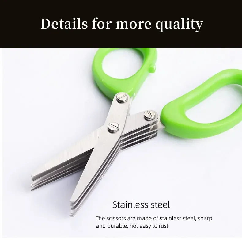 Multi-functional Stainless Steel 3/5 Layer Kitchen Scissors Scallion Cutter