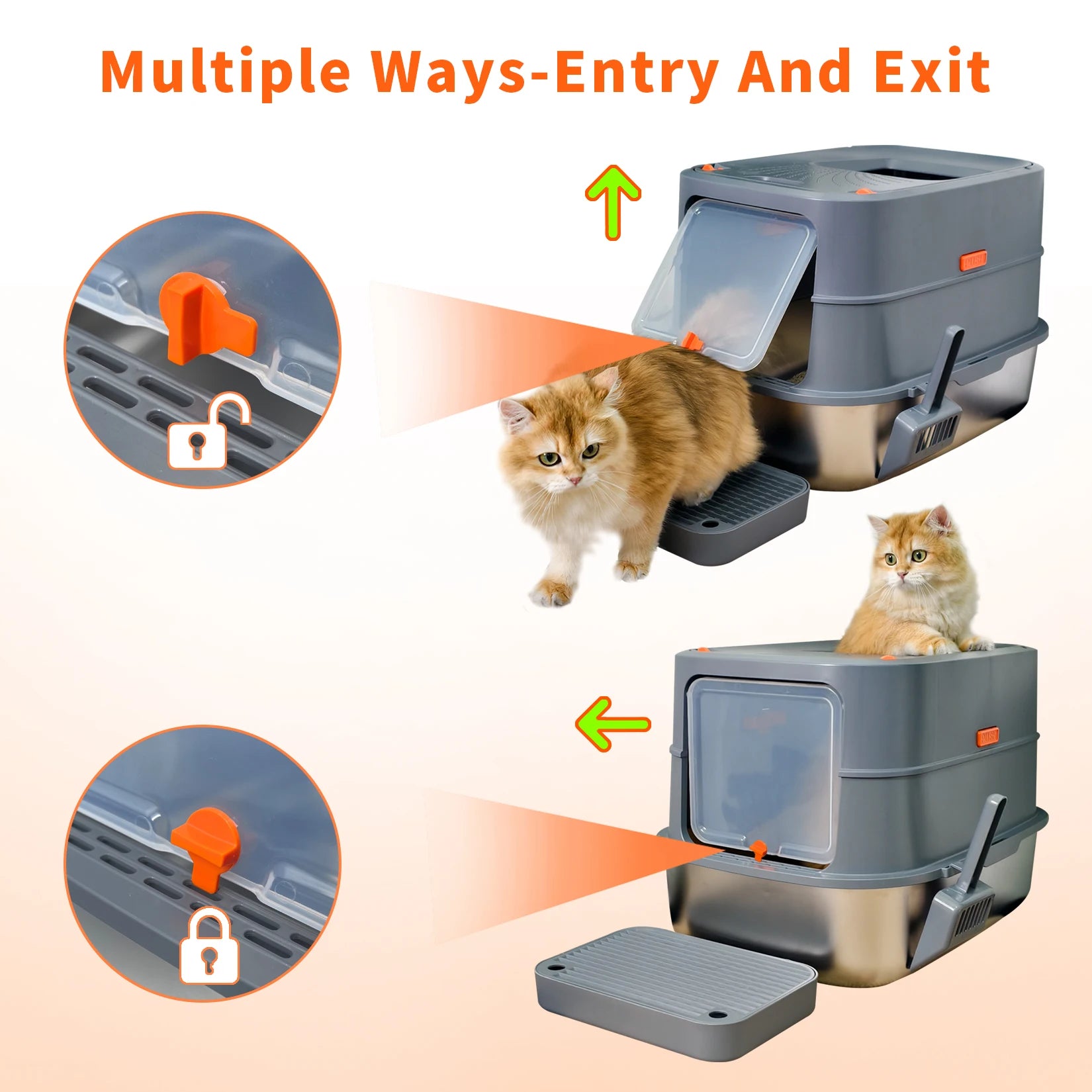 Extra Large Stainless Steel Cat Litter Box with Scoop