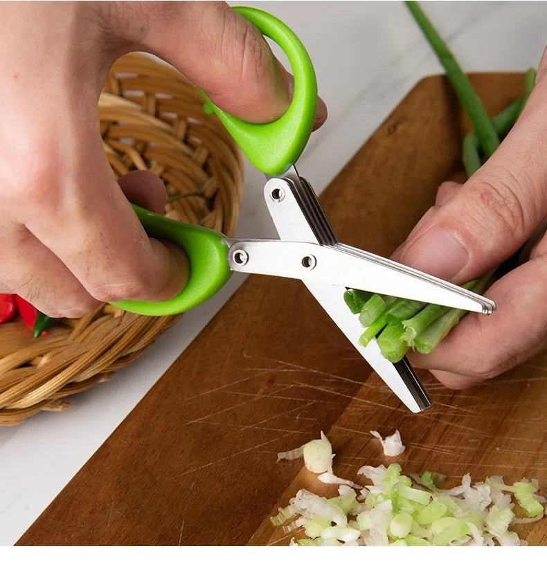 Multi-functional Stainless Steel 3/5 Layer Kitchen Scissors Scallion Cutter